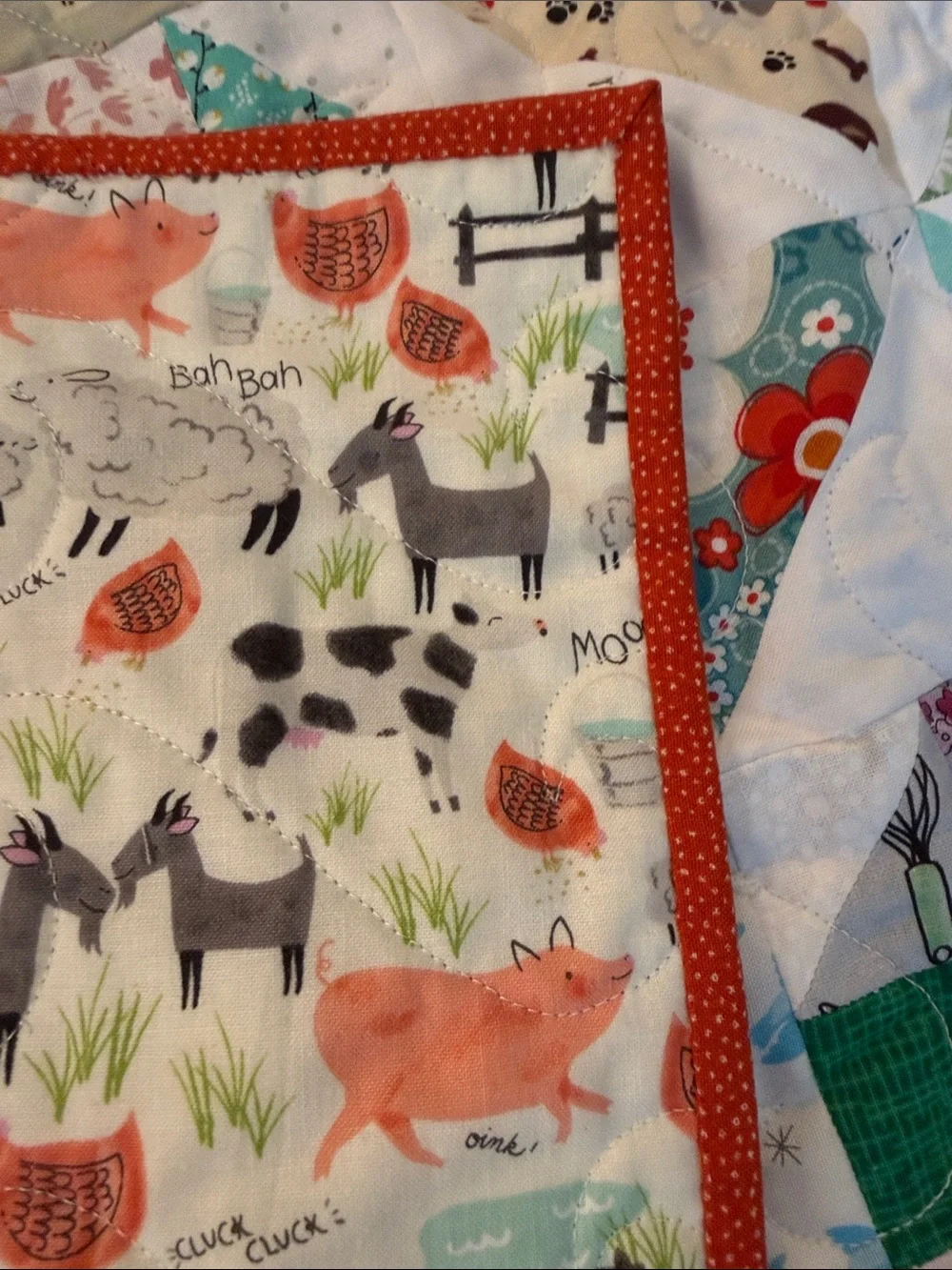 Handmade Baby Quilt Multicolor Patchwork Quilt - farm animals